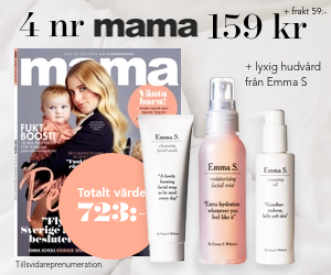 Tidningspremie: 4 nr av mama för endast 159 kr + hudvård från Emma S.