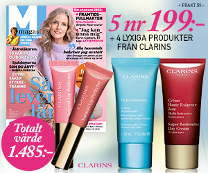 5 nr av M-magasin för endast 199 kr + lyxiga krämer och lipgloss från Clarins Återbäring