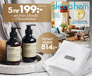 Tidningspremie: 5 nr av Sköna hem för endast 199 kr + set från Meraki + handdukar
