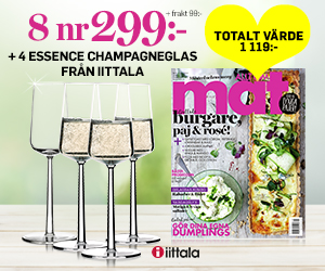 Tidningspremie: Allt om mat - 8 nr 299 kr + 4 champagneglas Essence