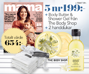 Tidningspremie: mama - 5 nr + Body butter & shower gel från The Body Shop + 2 handdukar