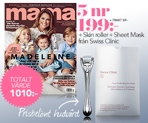 Tidningspremie: mama - 5 nr + Skin roller + ansiktsmask från Swiss Clinic för endast 199 kronor