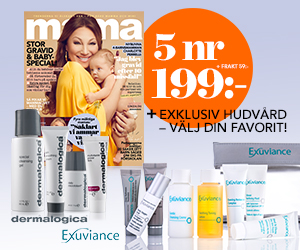 Tidningspremie: 5 nr mama + välj lyxig hudvård från Exuviance eller Dermalogica för endast 199 kr